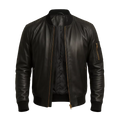 Men’s Black Lambskin Leather Bomber Jacket – Minimalist Zip-Up Casual Leather Jacket