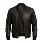 Men’s Black Lambskin Leather Bomber Jacket – Minimalist Zip-Up Casual Leather Jacket