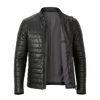 Men's Black Quilted Vintage Leather Puffer Biker Jacket