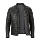 Men's Black Quilted Vintage Leather Puffer Biker Jacket