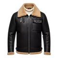 Men's Black Shearling Collar Leather Jacket – Winter B3 Bomber