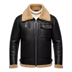 Men's Black Shearling Collar Leather Jacket – Winter B3 Bomber