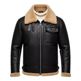 Men's Black Shearling Collar Leather Jacket | Winter B3 Bomber