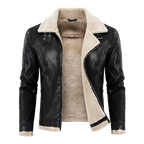 Men’s Black Sherpa-Lined Faux Leather Aviator Bomber Jacket