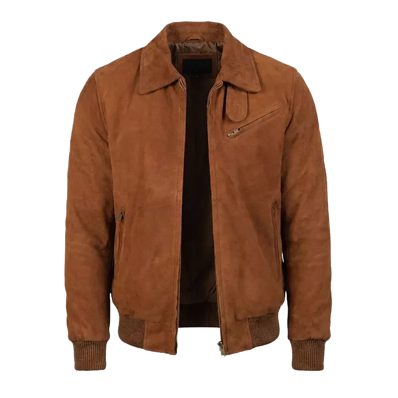 Blouson aviateur en daim chocolat pour homme - Daim de chèvre premium