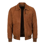 Blouson aviateur en daim chocolat pour homme - Daim de chèvre premium