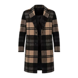 Men's Classic Plaid Wool Blend Notched Collar Overcoat