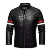 Men's Faux Leather Motorcycle Jacket – Red & White Stripe Biker Outwear