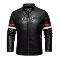 Men's Faux Leather Motorcycle Jacket – Red & White Stripe Biker Outwear