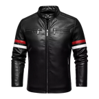 Men's Faux Leather Motorcycle Jacket – Red & White Stripe Biker Outwear