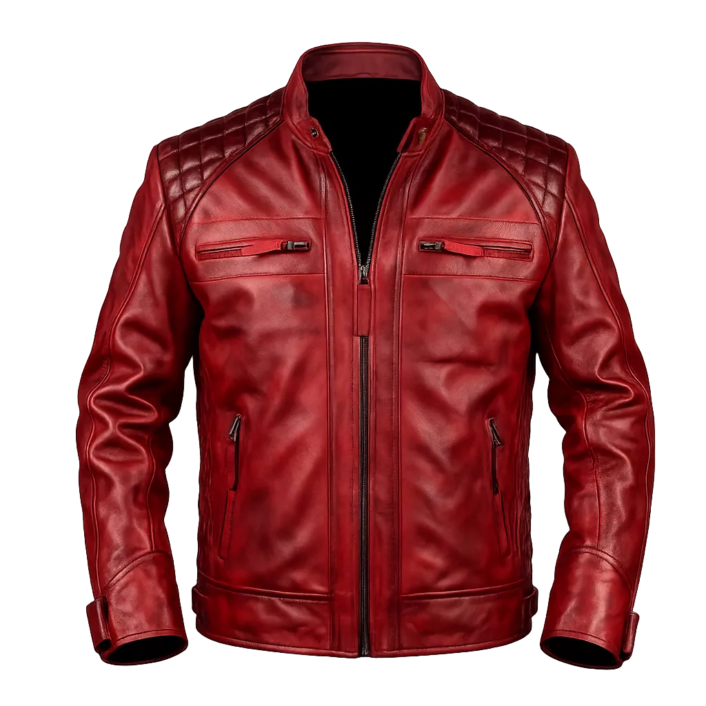 Herren handgefertigte Lederjacke im Vintage-Stil aus bordeauxrotem Leder