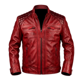 Herren handgefertigte Lederjacke im Vintage-Stil aus bordeauxrotem Leder