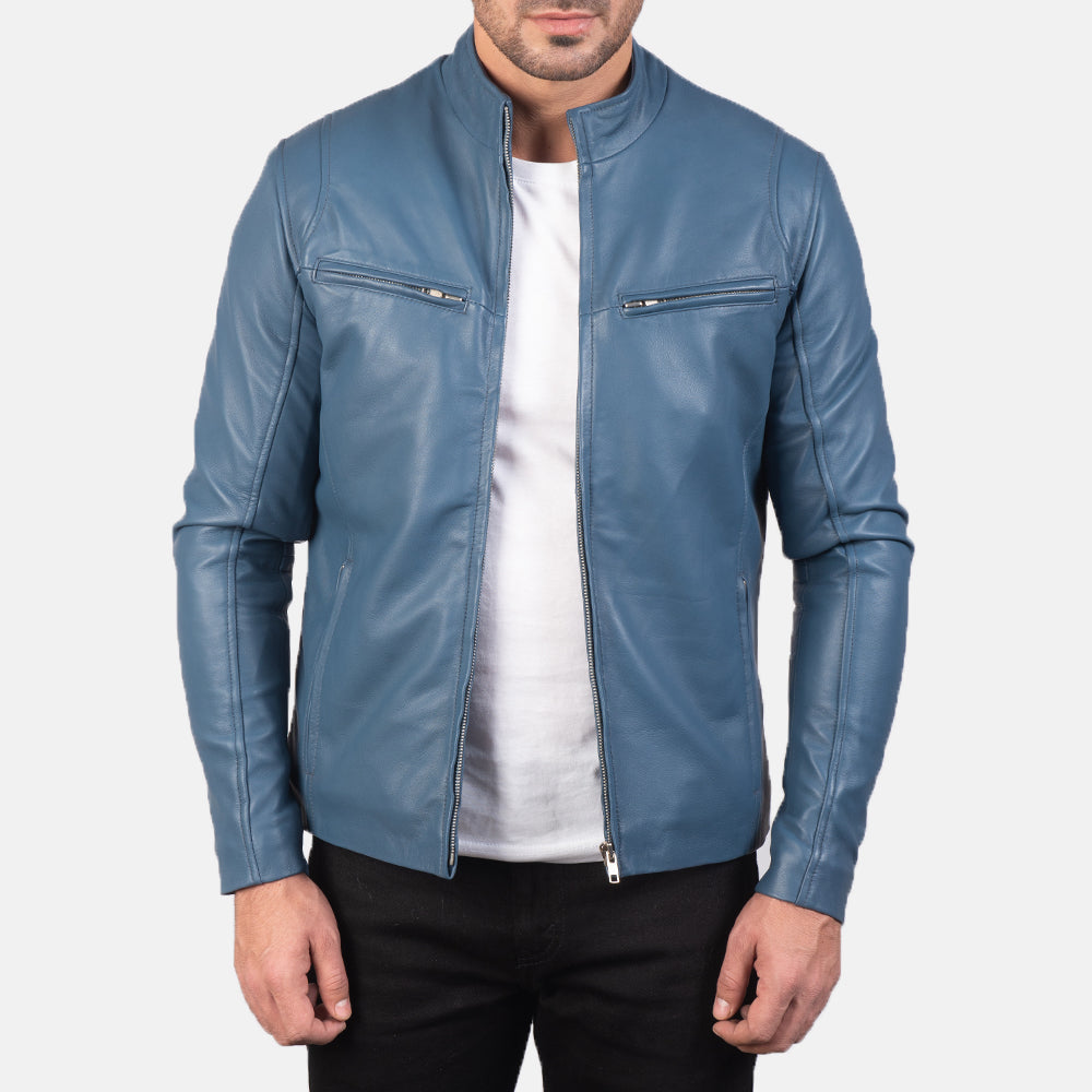 Herren Blaue Lederjacke – Premium Echtleder Cafe Racer Motorradjacke