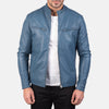 BLUE LEATHER BIKER JACKET
