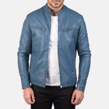 Blouson de motard homme en cuir bleu – Blouson de style Cafe Racer en cuir véritable de qualité supérieure