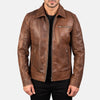 BROWN LEATHER BIKER JACKET