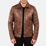 Blouson en cuir marron pour homme – Veste de motard Cafe Racer classique en cuir véritable
