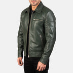 Men's Green Leather Jacket – Premium Genuine Leather Biker Jacket with Classic Vintage Style|