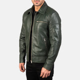 Men's Green Leather Jacket – Premium Genuine Leather Biker Jacket with Classic Vintage Style|