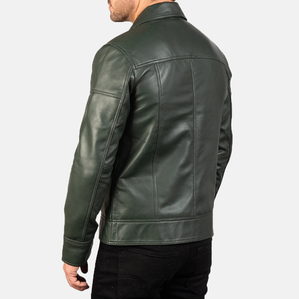 Men's Green Leather Jacket – Premium Genuine Leather Biker Jacket with Classic Vintage Style|