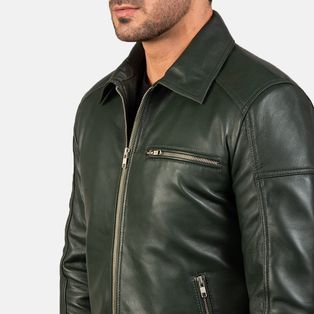 Men's Green Leather Jacket – Premium Genuine Leather Biker Jacket with Classic Vintage Style|
