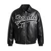 Men's Letter Graphic Faux Leather Street Style Bomber Jacket – Zip Up Motorcycle Outerwear