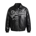 Men's Letter Graphic Faux Leather Street Style Bomber Jacket – Zip Up Motorcycle Outerwear