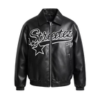 Men's Letter Graphic Faux Leather Street Style Bomber Jacket – Zip Up Motorcycle Outerwear