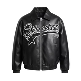 Men's Letter Graphic Faux Leather Street Style Bomber Jacket – Zip Up Motorcycle Outerwear