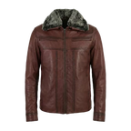 Men’s Premium Burgundy Leather Aviator Jacket with Faux Fur Collar