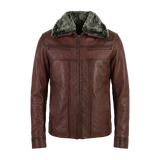 Men’s Premium Burgundy Leather Aviator Jacket with Faux Fur Collar