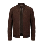 Men’s Premium Chocolate Suede Leather Bomber Jacket – Urban Minimalist Style