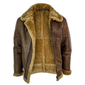Men's Brown RAF Shearling Leather Jacket – Faux Sheepskin Lined Winter Coat