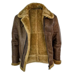 Men's Brown RAF Shearling Leather Jacket – Faux Sheepskin Lined Winter Coat