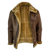Men's Brown RAF Shearling Leather Jacket – Faux Sheepskin Lined Winter Coat