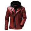 Men’s Red Moto Leather Jacket with Removable Hoodie – Quilted Biker Style