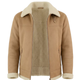 Men's Beige Shearling Leather Jacket – Premium Aviator Sheepskin Winter Coat