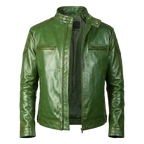 Herren Vintage Forest Green Leder Cafe Racer – Handpolierte Bikerjacke