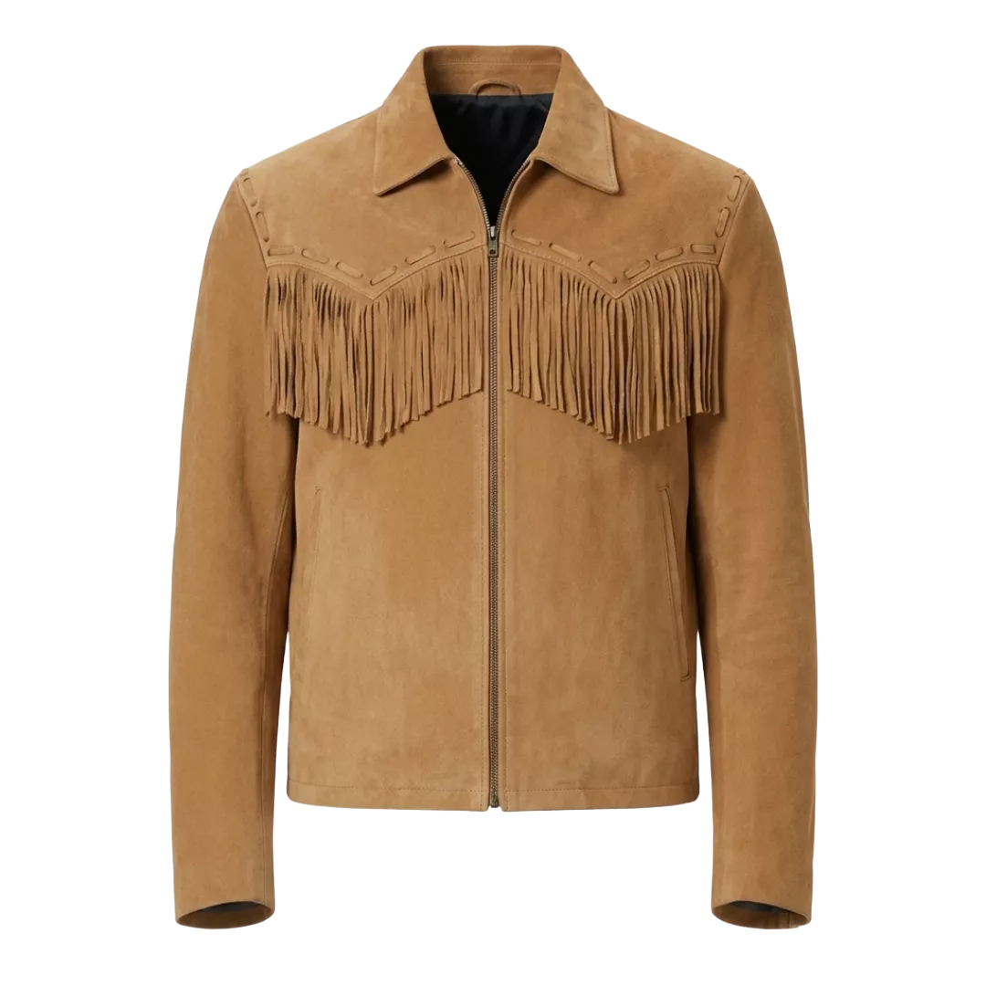 Western-Fransen-Wildlederjacke für Herren – Braun