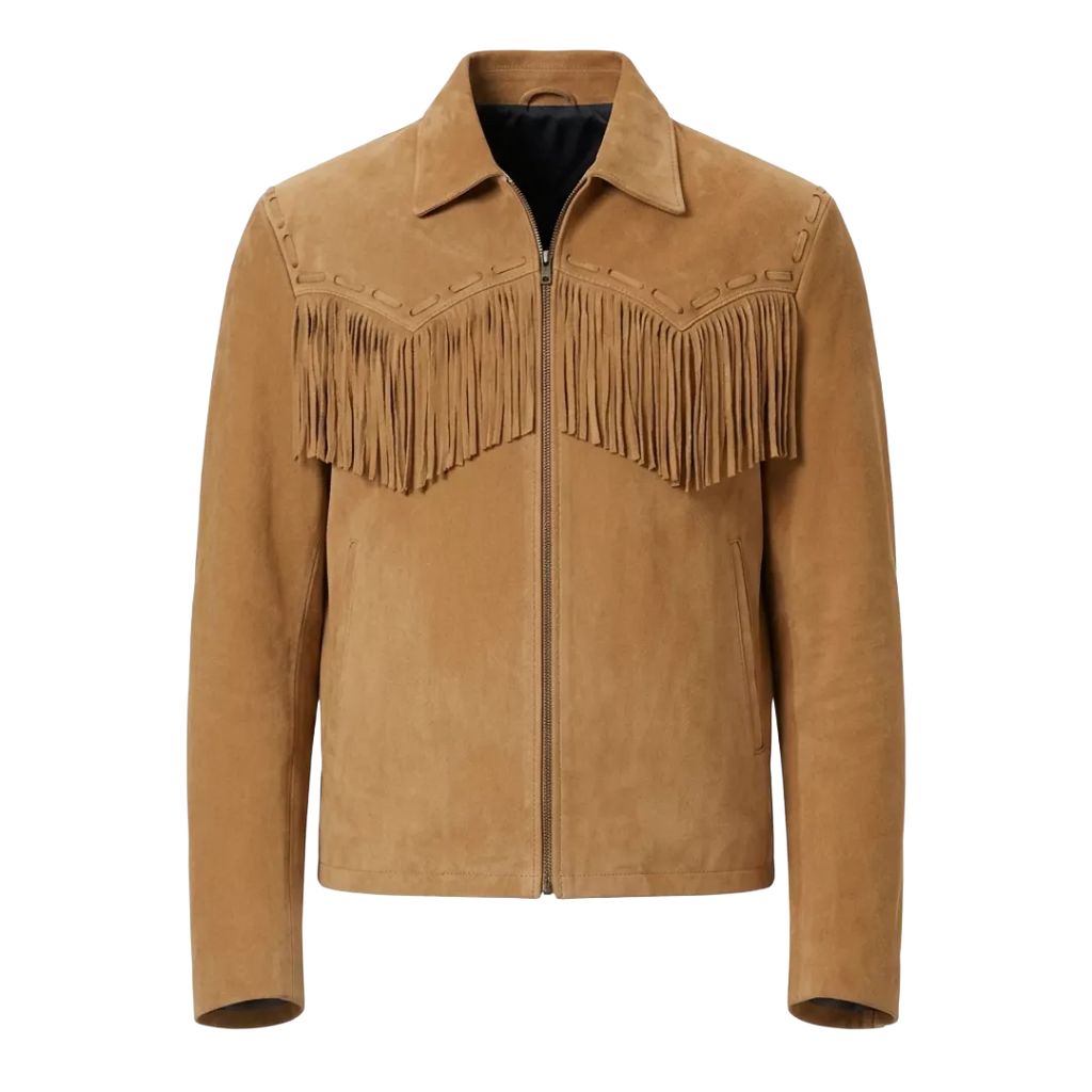 Men’s Western Fringe Suede Leather Jacket – Brown