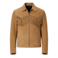 Men’s Western Fringe Suede Leather Jacket – Brown