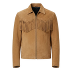 Men’s Western Fringe Suede Leather Jacket – Brown