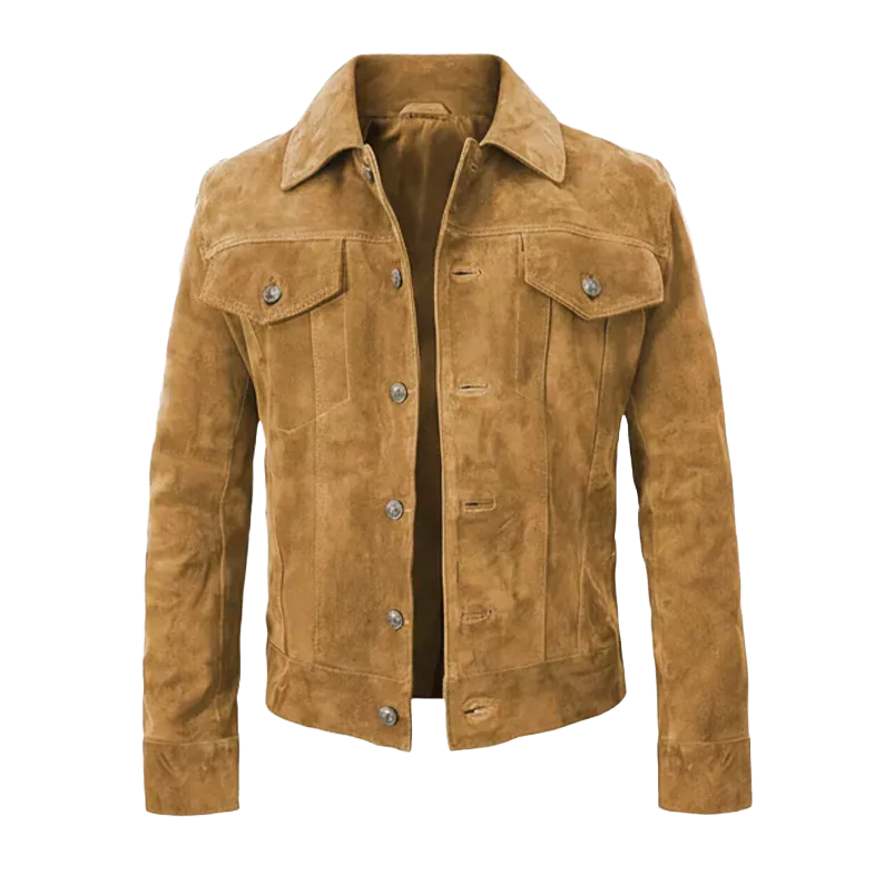 Veste Western en Cuir Velours Homme – Style Cow-boy Classique (Marron)