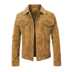 Men's Western Trucker Suede Leather Jacket – Classic Cowboy Style (Brown)