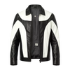 Men's Y2K PU Leather Color-Block Motorcycle Jacket – Black & White Streetwear Zip-Up