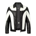 Men's Y2K PU Leather Color-Block Motorcycle Jacket – Black & White Streetwear Zip-Up
