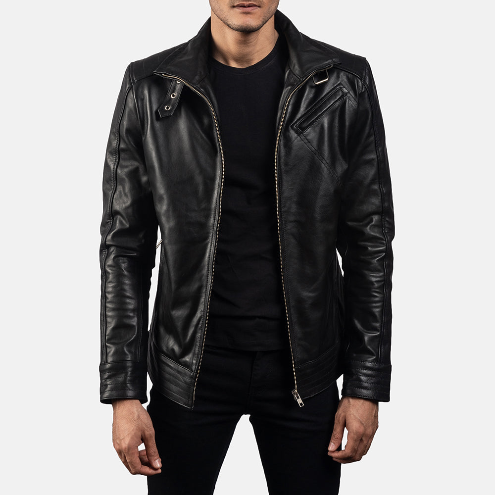 Men's Black Leather Biker Jacket – Premium Genuine Leather Motorcycle Jacket with Classic Racer Style|