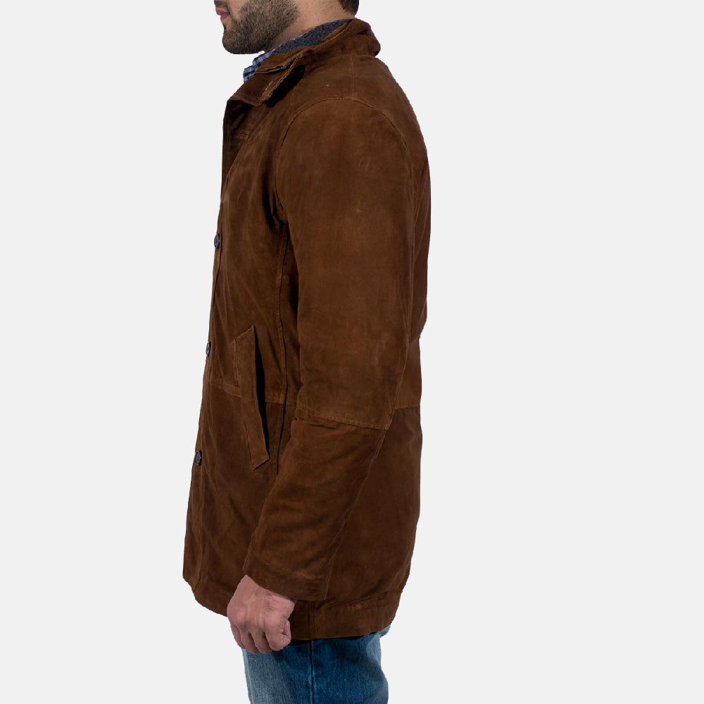 Manteau d'hiver en cuir suédé marron pour homme avec doublure sherpa – Blouson en cuir