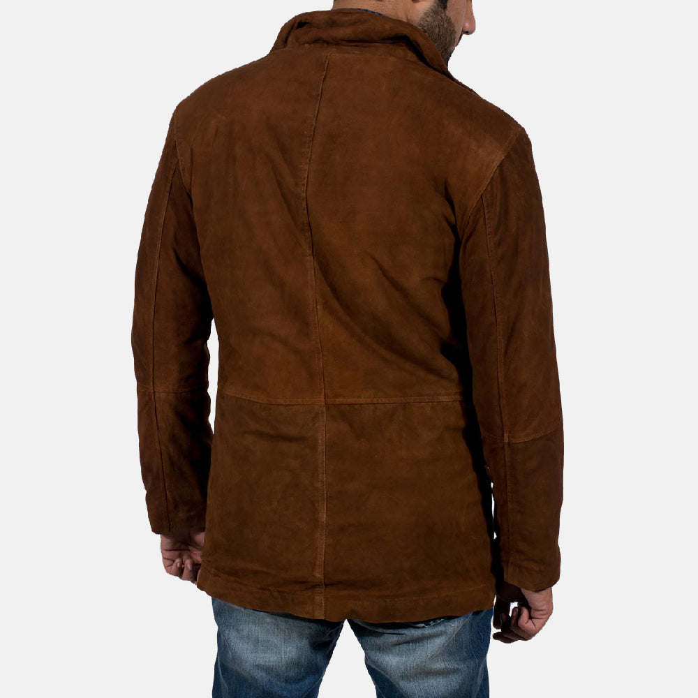 Manteau d'hiver en cuir suédé marron pour homme avec doublure sherpa – Blouson en cuir