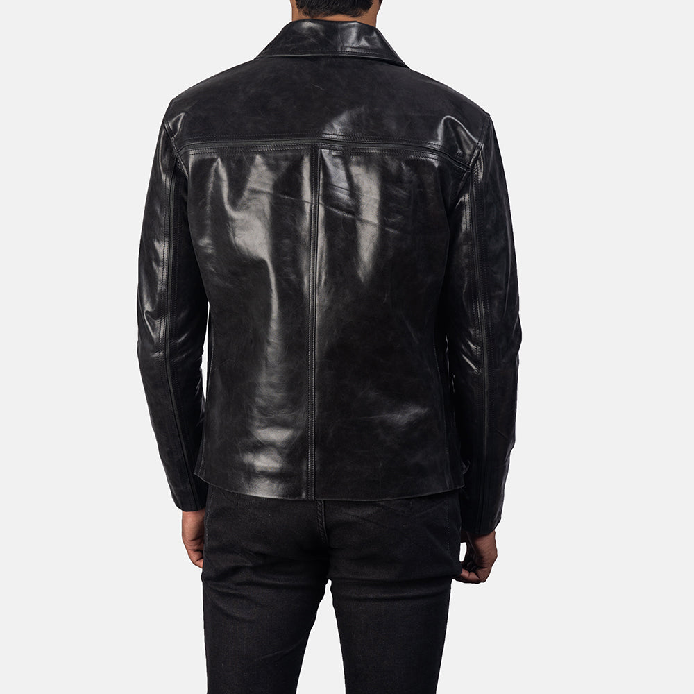 Men's Black Leather Jacket – Classic Genuine Leather Zip-Up Casual Biker Jacket|